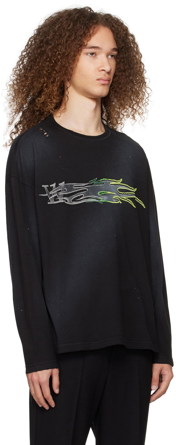 T-shirt We11done Graphic Print Long Sleeve T-Shirt Svart | WD-TT0-24-752-U-BK, 1