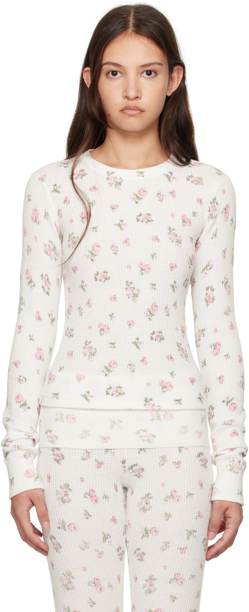 T-shirt GUIZIO Guizio Long Sleeve Rosebud Thermal Top Vit | H24101K082