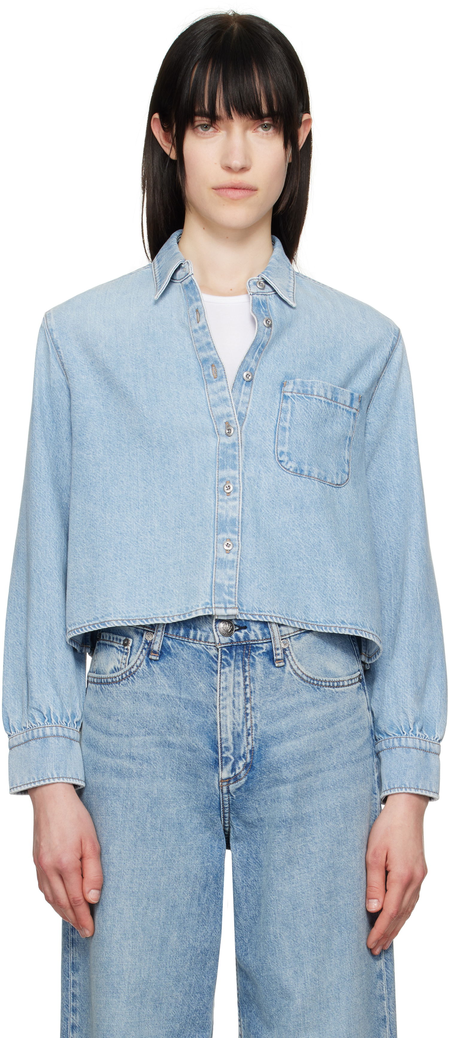 Skjorta rag & bone Rag & Bone Featherweight Cropped Maxine Denim Shirt Blå | WDD25S1446UFGR, 0