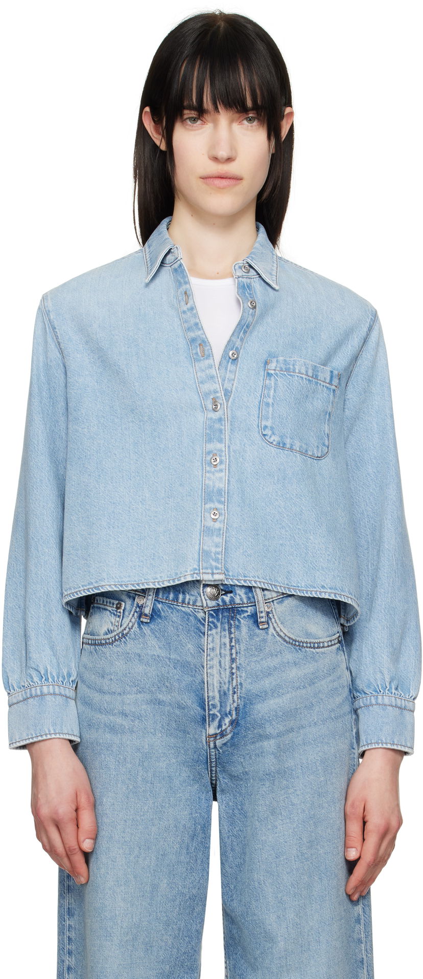 Skjorta rag & bone Rag & Bone Featherweight Cropped Maxine Denim Shirt Blå | WDD25S1446UFGR