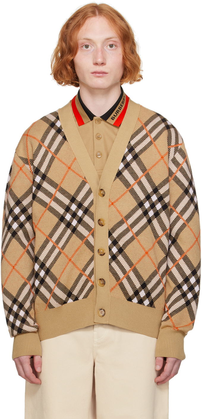 Sweater Burberry Beige Check Cardigan Beige | 8093494, 0