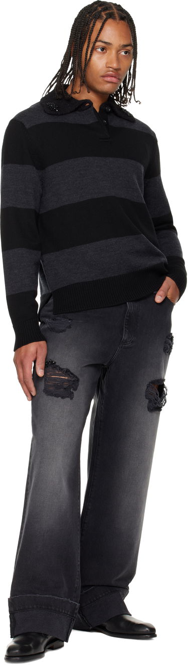 Jeans Simone Rocha Simone Rocha Embellished Distressed Wide-Leg Cuffed Jeans Svart | 4161B 1239D, 3