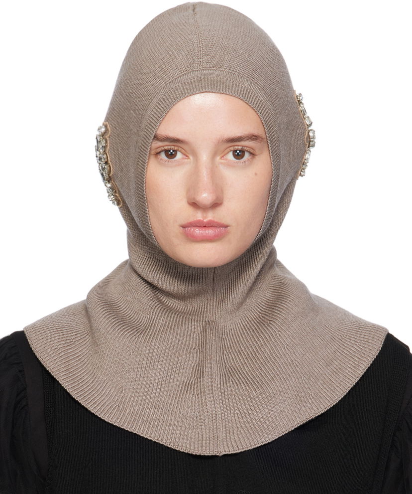 Mössa Simone Rocha Simone Rocha Embellished Knit Balaclava Beige | KMK5WB 0647