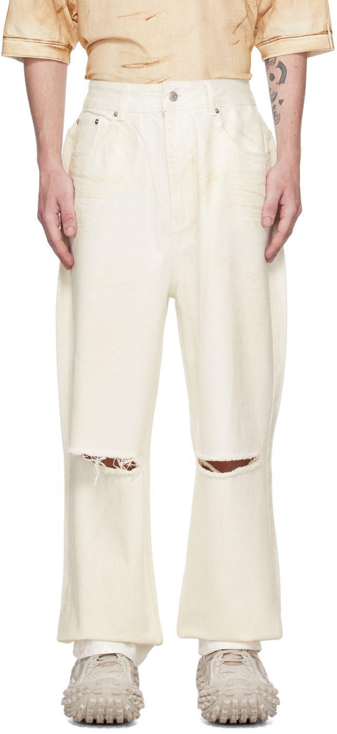 Jeans We11done Foil Coated Relaxed-Fit Jeans Vit | WD-DP1-23-342-M-WH