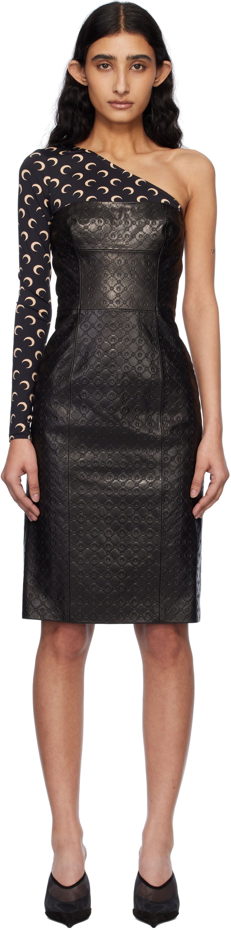 Klä Marine Serre Marine Serre Moonogram Embossed Leather Midi Dress Svart | WDR315A RLEA0021, 0