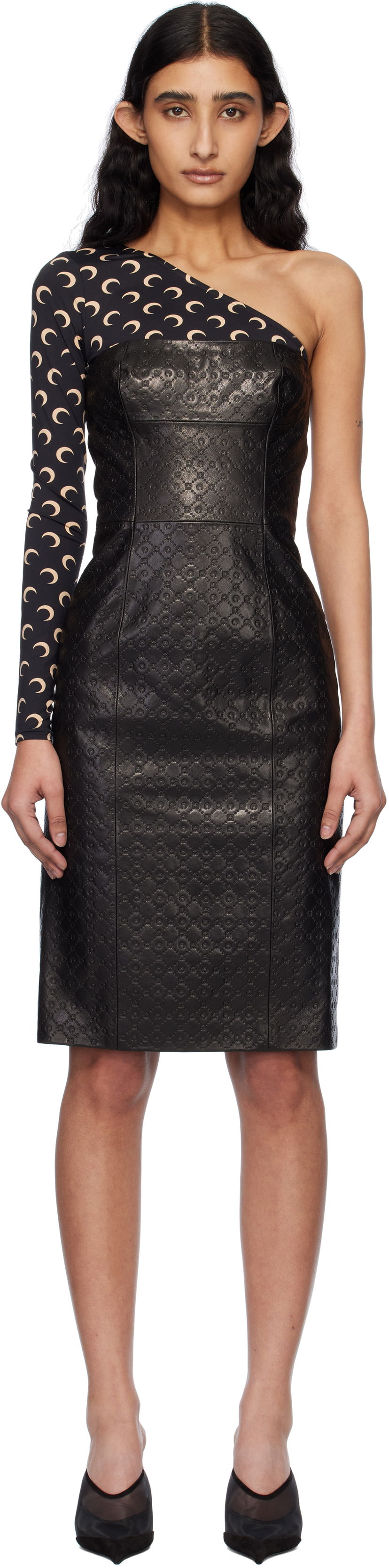 Klä Marine Serre Marine Serre Moonogram Embossed Leather Midi Dress Svart | WDR315A RLEA0021