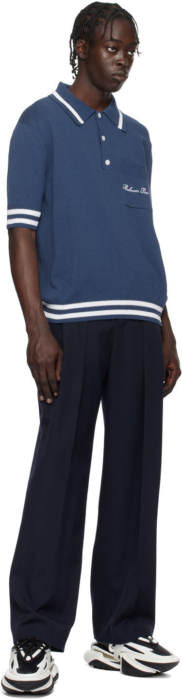 Polotröja Balmain Cotton-Blend Knit Polo Shirt Blå | EH1GB046KF96, 3