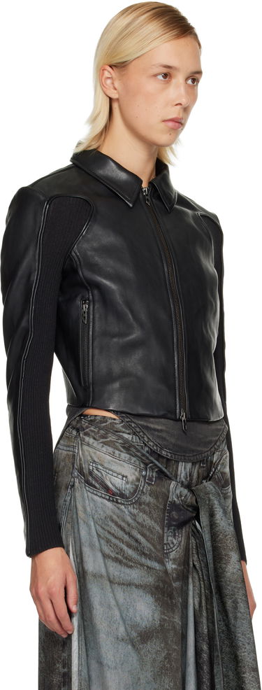 Jacka Diesel Leather Jacket with Ribbed Knit Sleeves Svart | A15373 0AJIR, 1