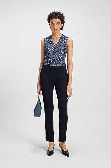 Byxor BOSS Slim-Fit Trousers with Slit Hems Mörkblå | 50541990, 1