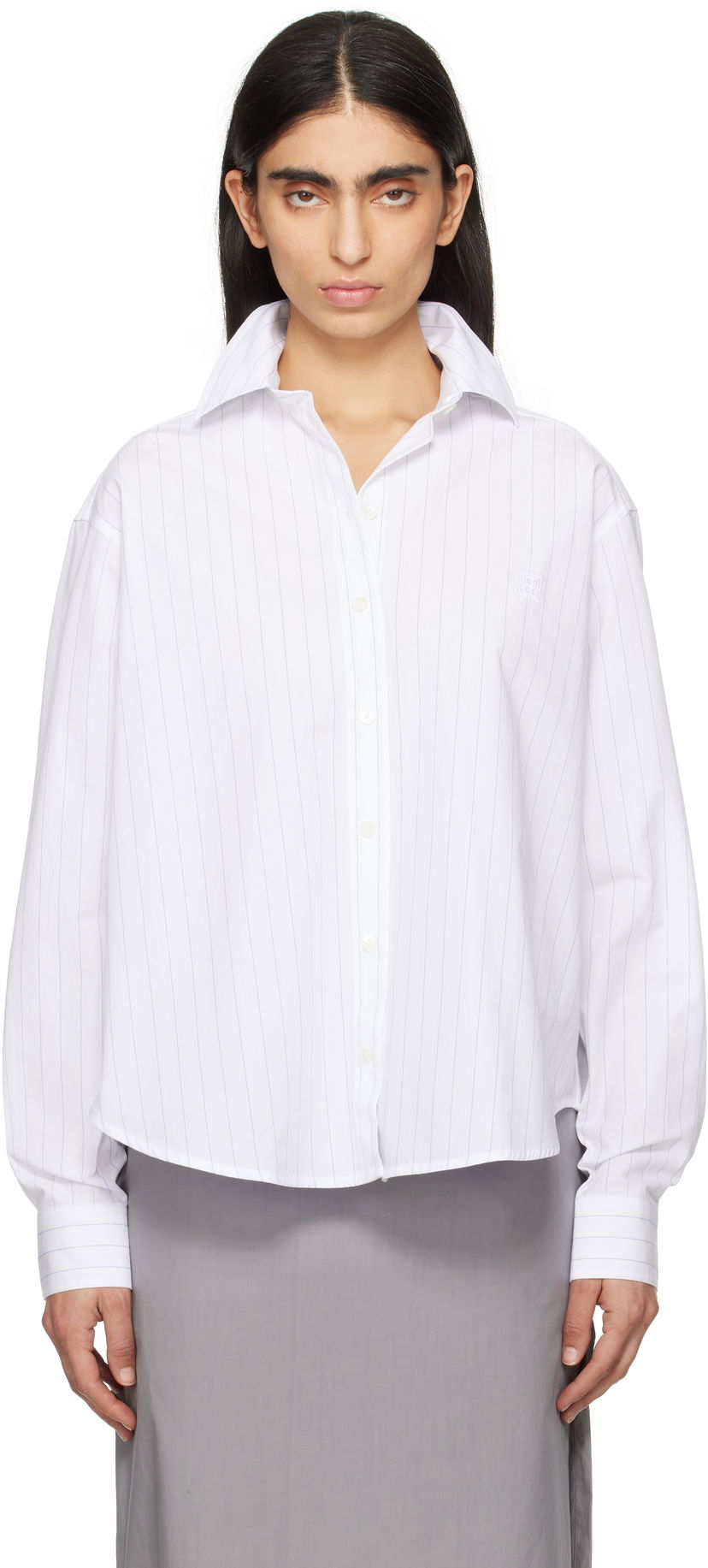 Skjorta TOTEME TOTEME Monogram Striped Cropped Shirt Vit | 252-WRT0356-FB0076