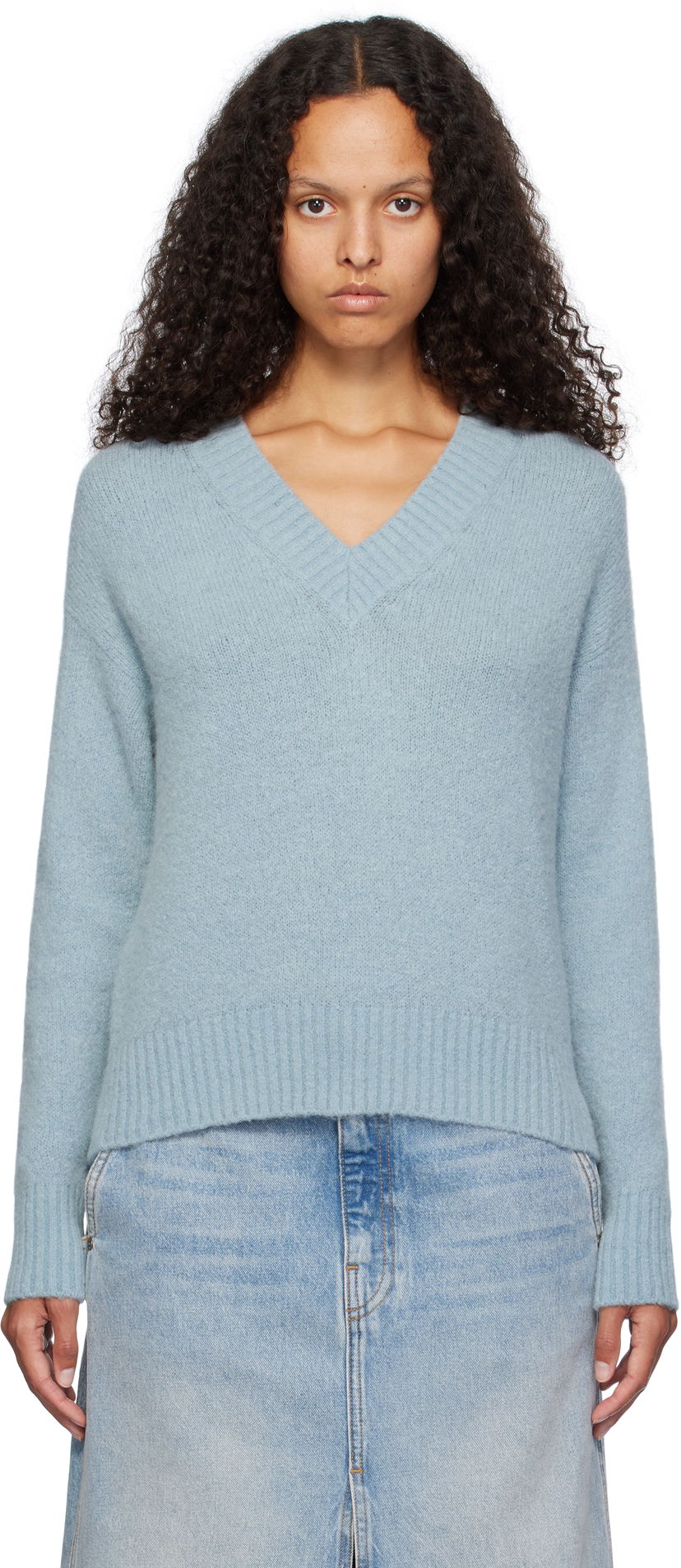 Sweater Max Mara Weekend Max Mara Visita V-Neck Sweater Blå | 2425366102600 MM12053