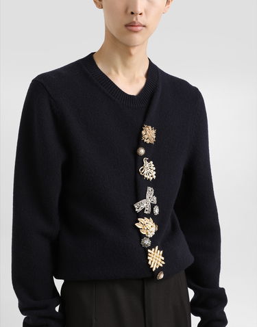 Sweater Dolce & Gabbana Wool Round-Neck Sweater With Jeweled Buttons Svart | GXX91ZJCVWRB0665, 3