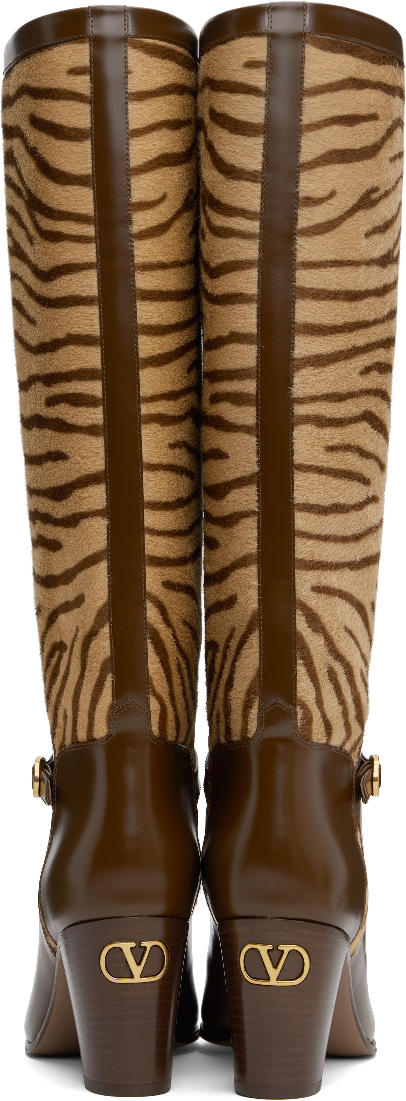 Kläder Valentino Valentino Garavani Pattie Zebra-Print Tall Boots Brun | 6W2S0LD6SHF, 1