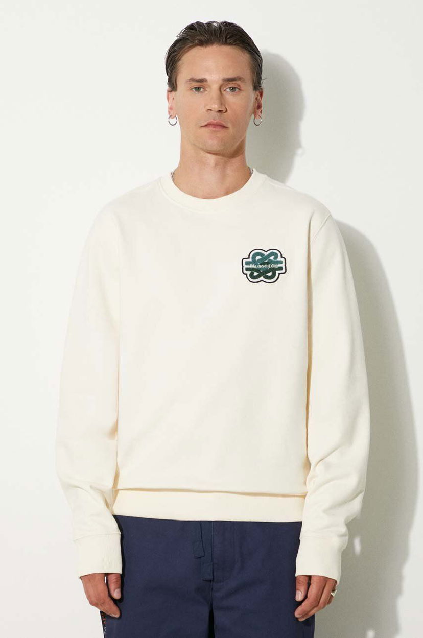 Sweatshirt Filling Pieces Crewneck Sweatshirt With Application Beige | 74533929936