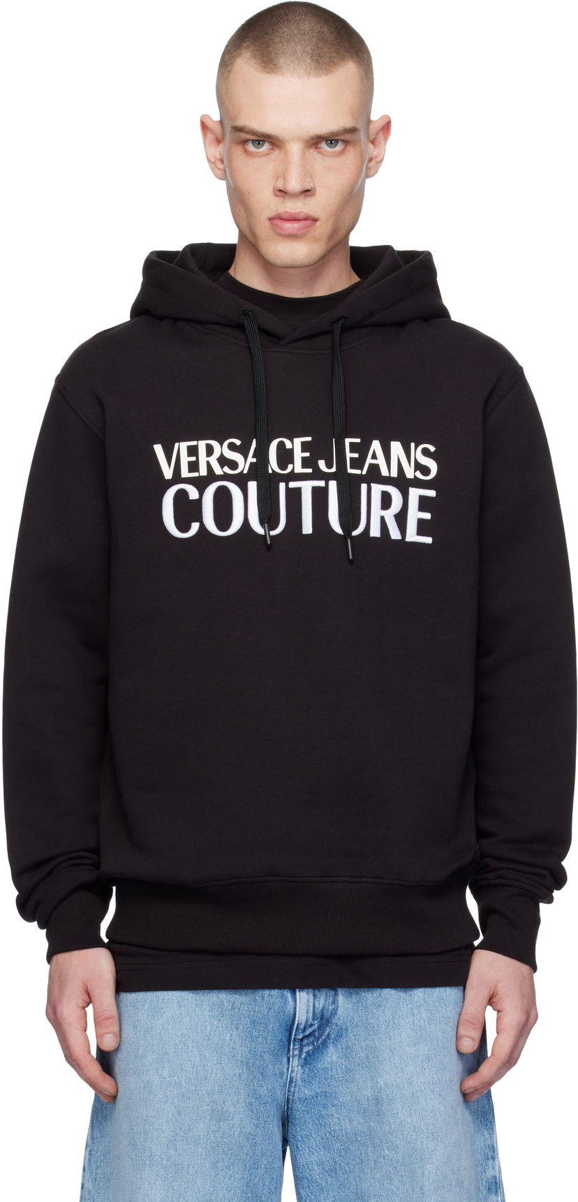 Sweatshirt Versace Black Screen-Printed Hoodie Svart | E77GAIL03_ECF02L