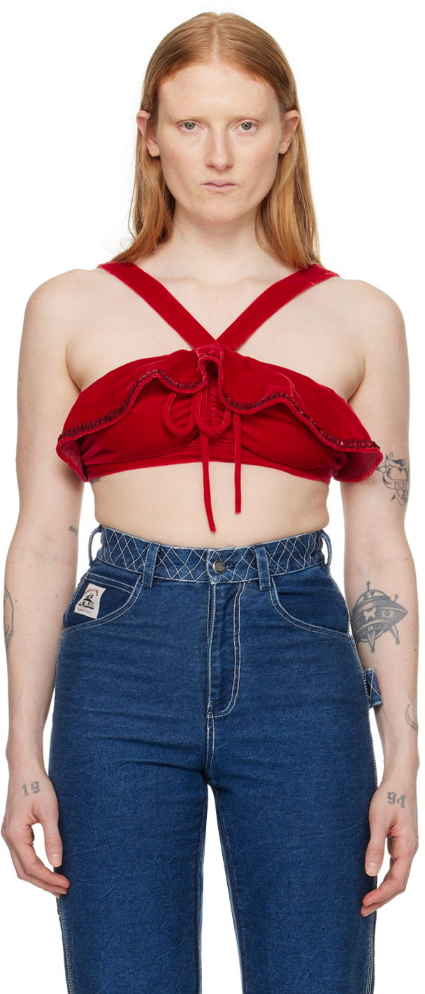 Linne Bode Velvet Ruffle Bra Röd | WRF23UP008