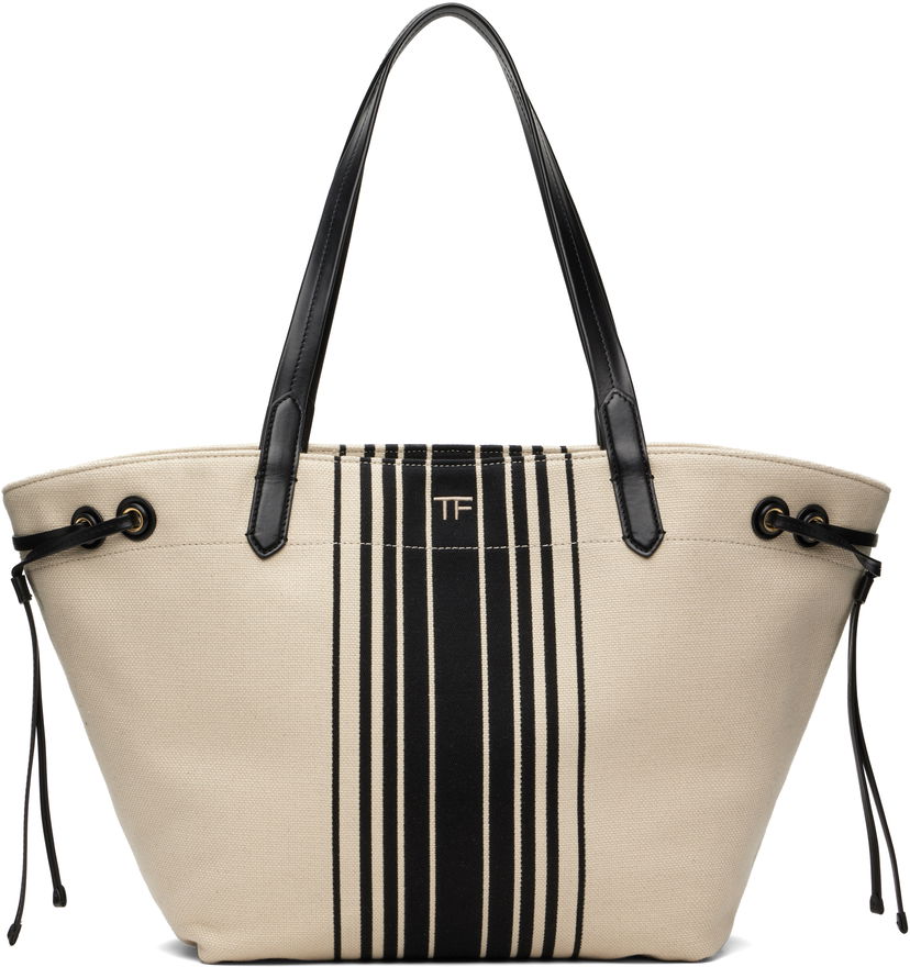 Tygpåse Tom Ford TOM FORD Large Striped Tote Beige | L1876-TCN056G