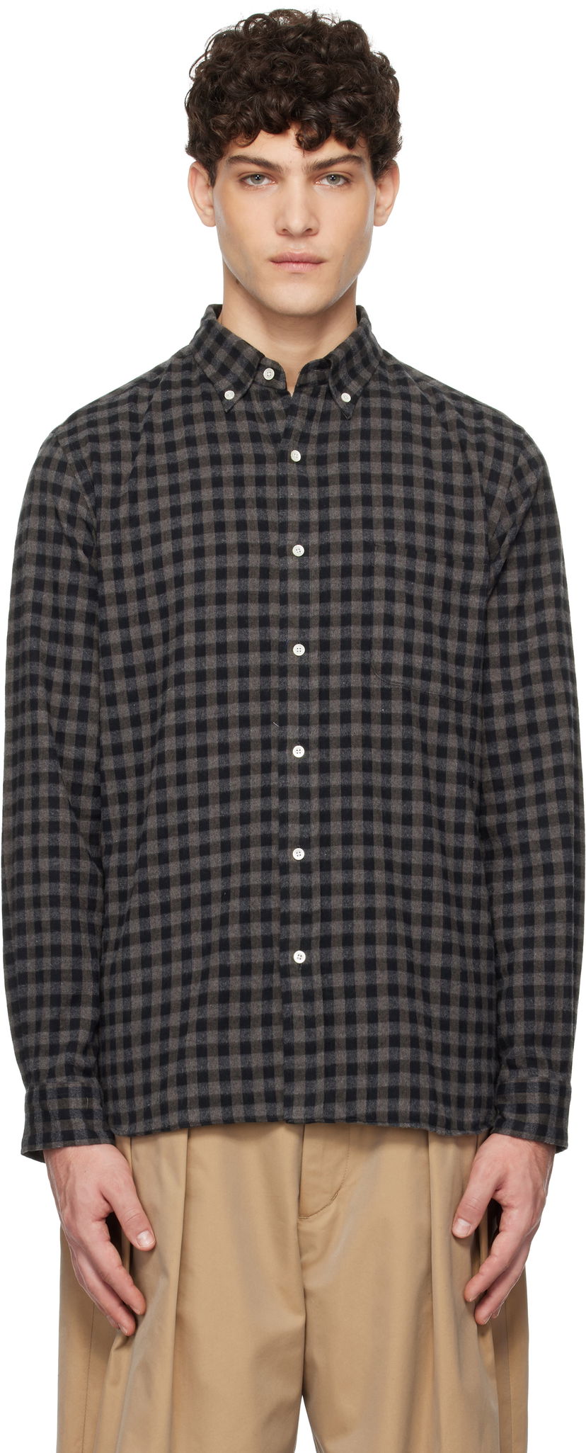 Skjorta BEAMS BEAMS PLUS Button-Down Gingham Check Shaggy Shirt Grå | 38110244139