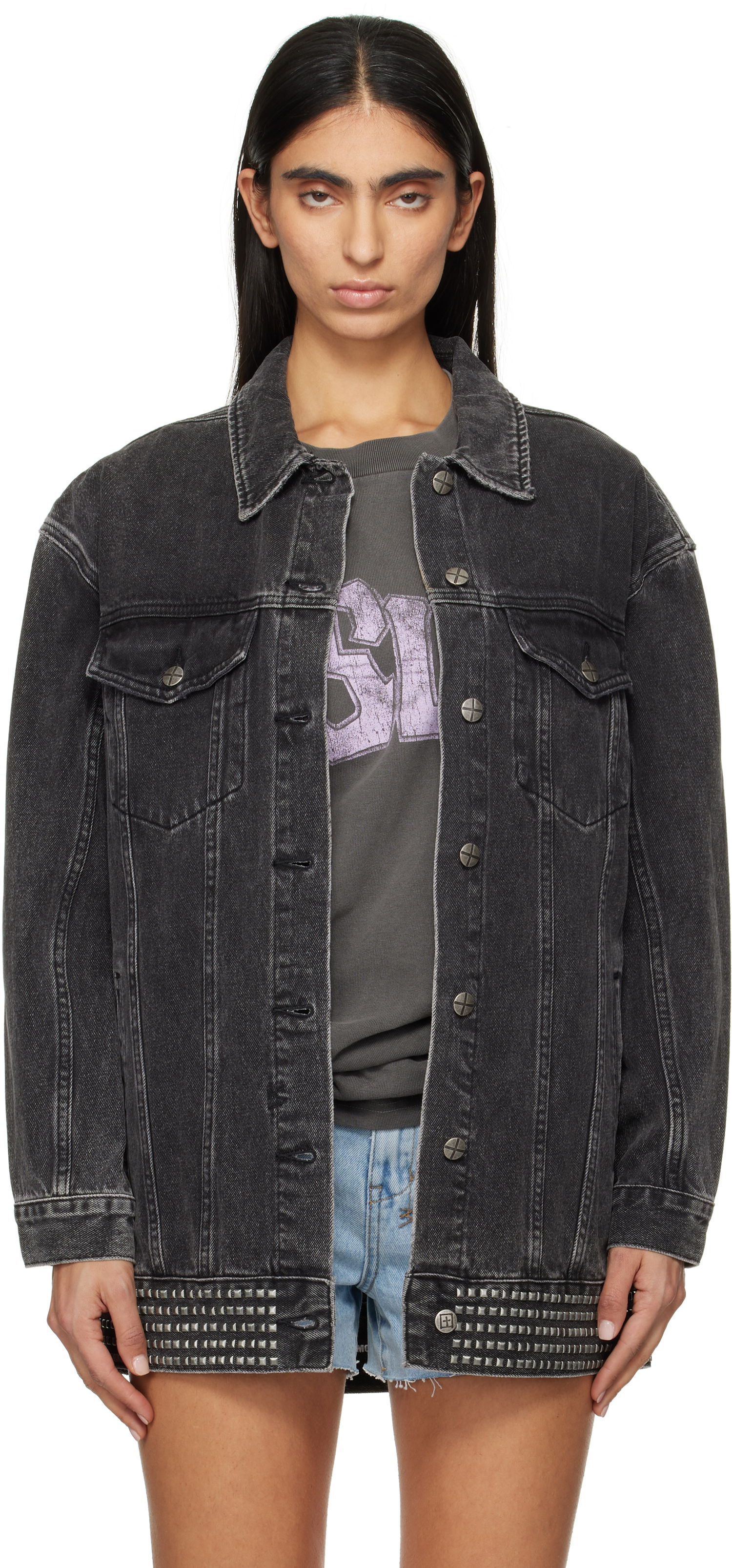 Jacka Ksubi Altar Phoenix Trucker Denim Jacket with Studs Svart | WPS25JK012, 0