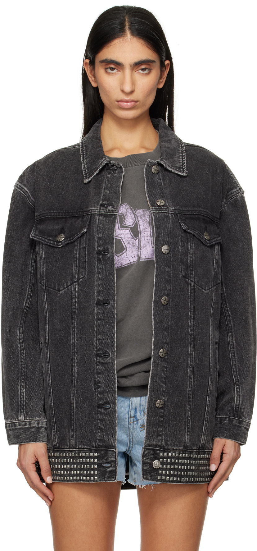 Jacka Ksubi Altar Phoenix Trucker Denim Jacket with Studs Svart | WPS25JK012