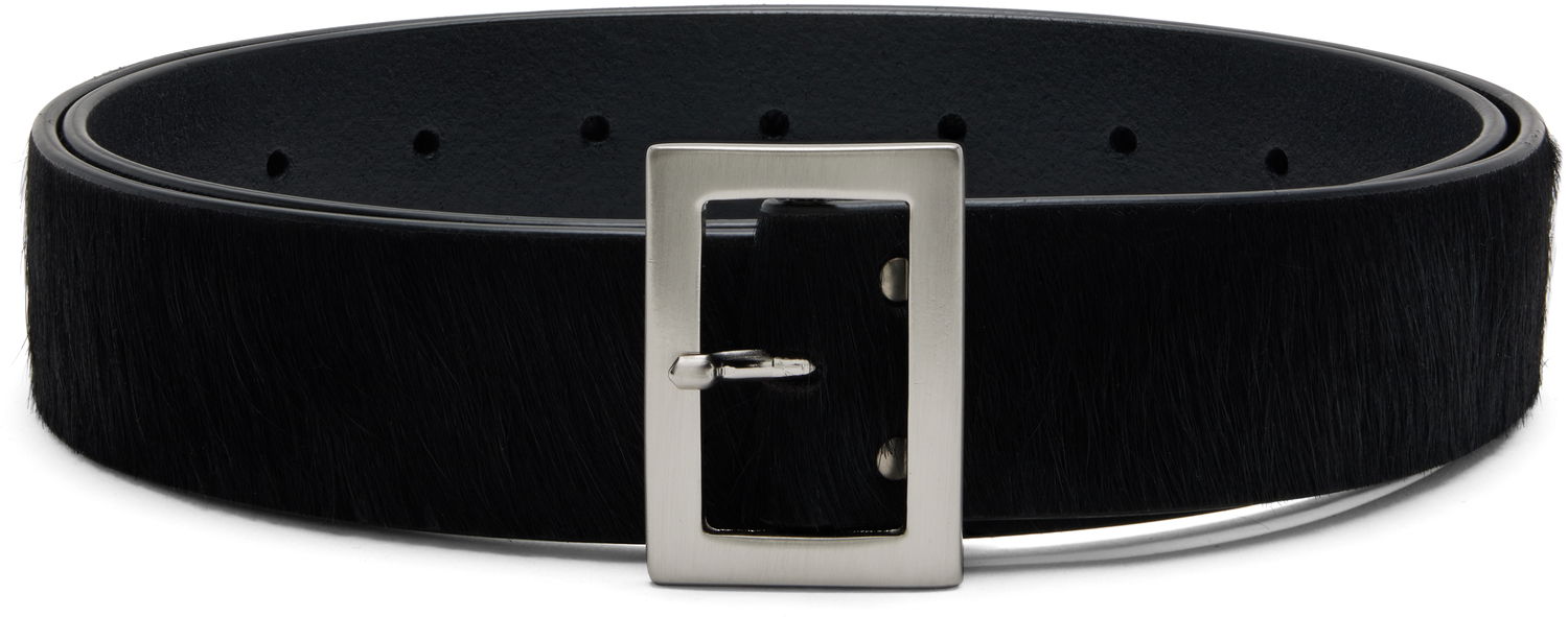 Bälten Rick Owens Calf Hair Square Buckle Belt Concordians Stooges Svart | RR02E1483 LHL, 0