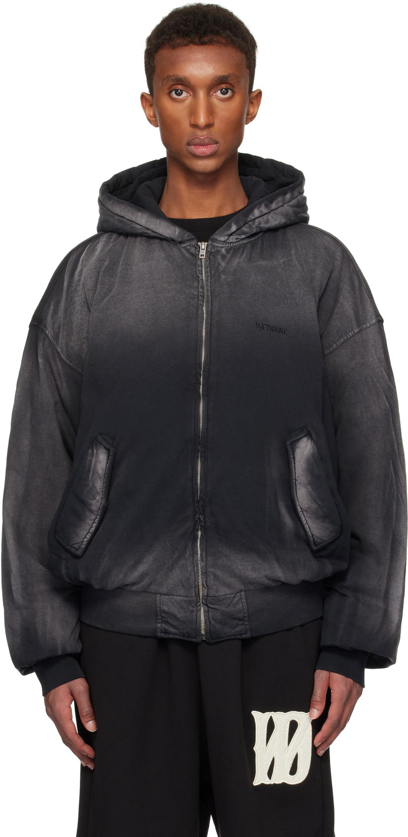 Bomberjacka We11done We11done Bomber Zip-Up Hoodie Svart | WD-TJ3-24-836-U-BK