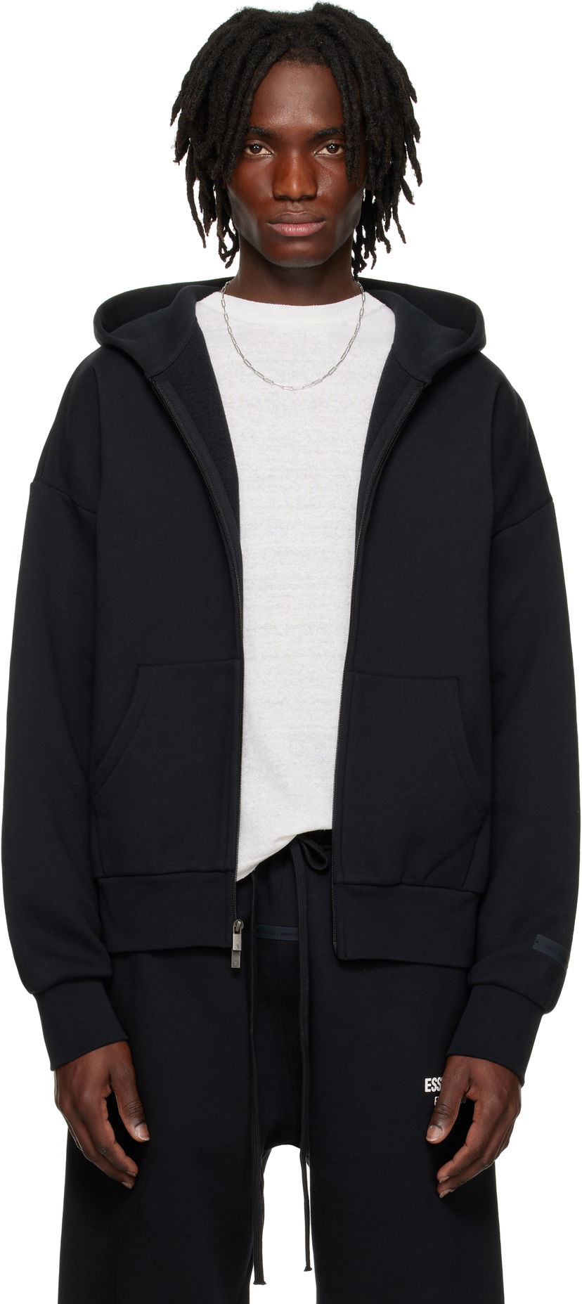 Sweatshirt Fear of God ESSENTIALS Classic Full Zip-Up Hoodie Svart | 192AS254780F