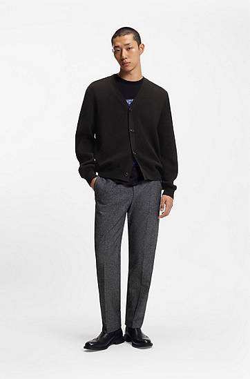 Sweater BOSS Cotton cardigan with knitted structure Svart | 50551509, 1