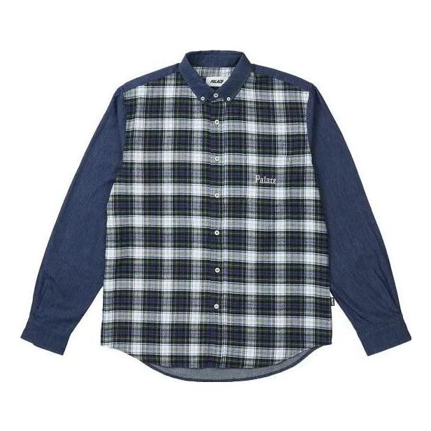 Skjorta Palace Check Panel Chambray Shirt Blå | PLC23005