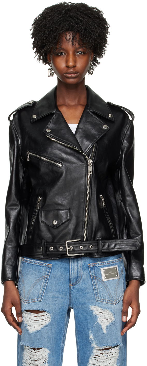 Jacka Dolce & Gabbana Black Pin-Buckle Belt Leather Jacket Svart | F9P52L HULRK
