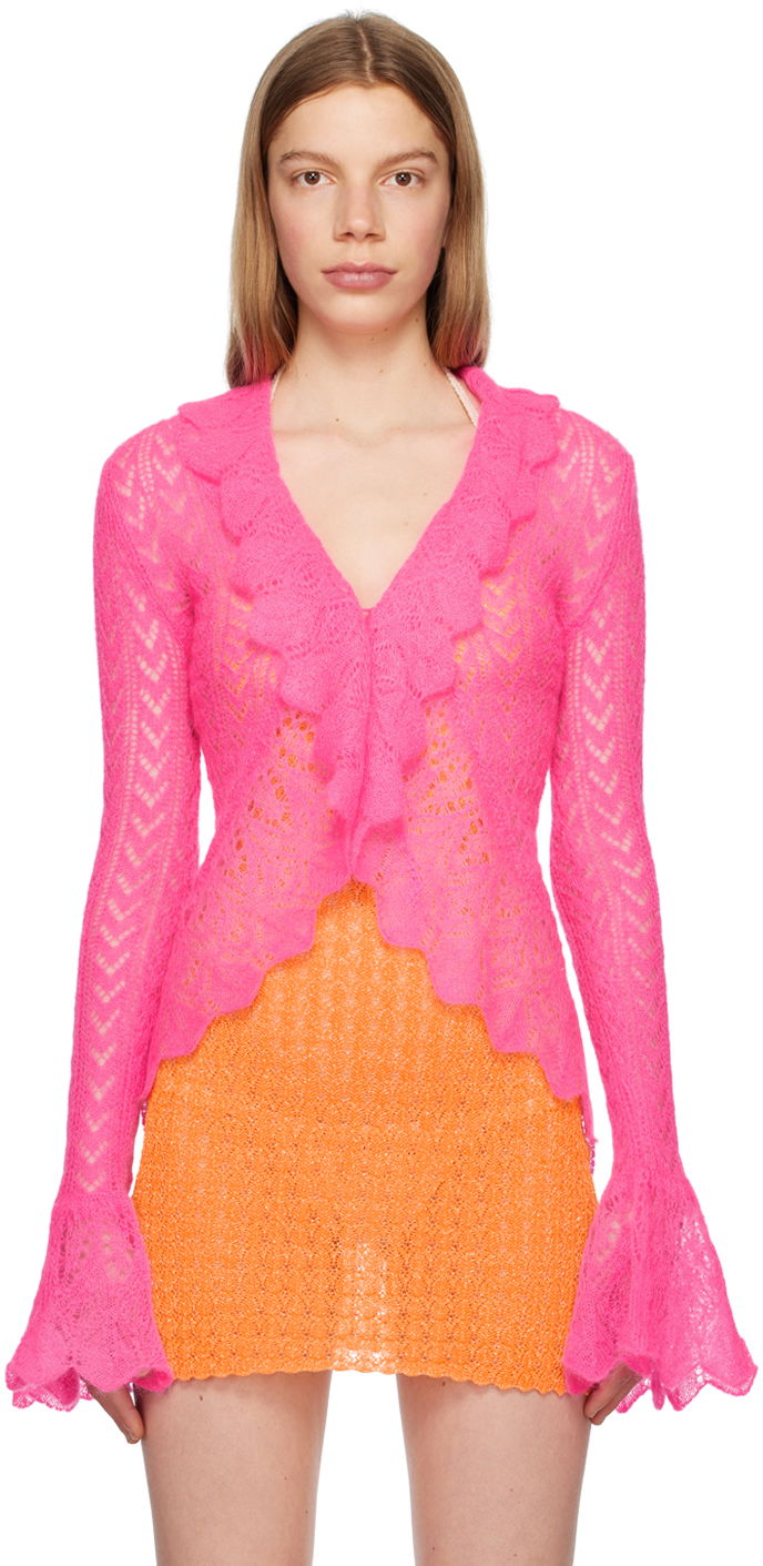 Sweater ERL Pink Ruffled Cardigan Rosa | ERL06N103