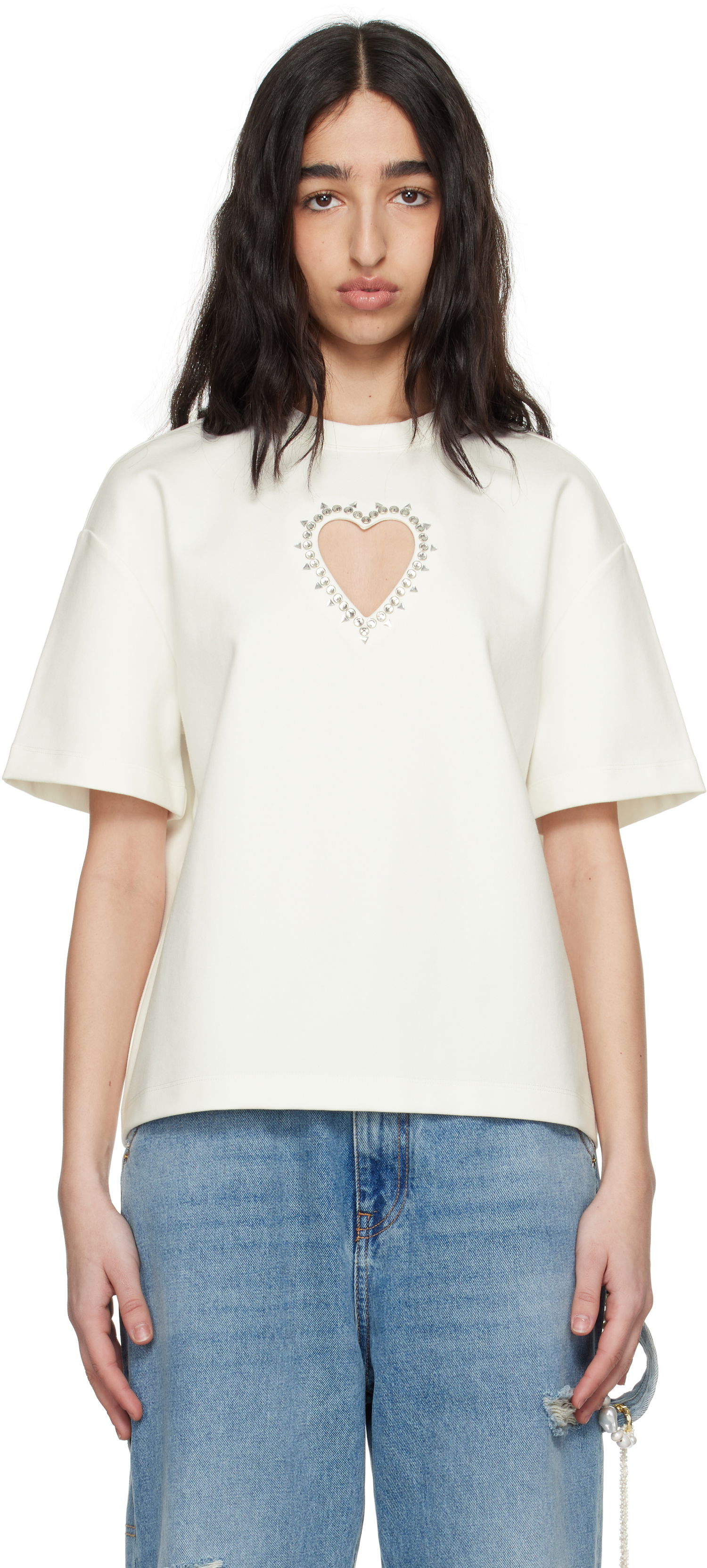 T-shirt Area AREA Crystal Heart Cutout Relaxed T-Shirt Vit | 0000TS0026FA01, 0