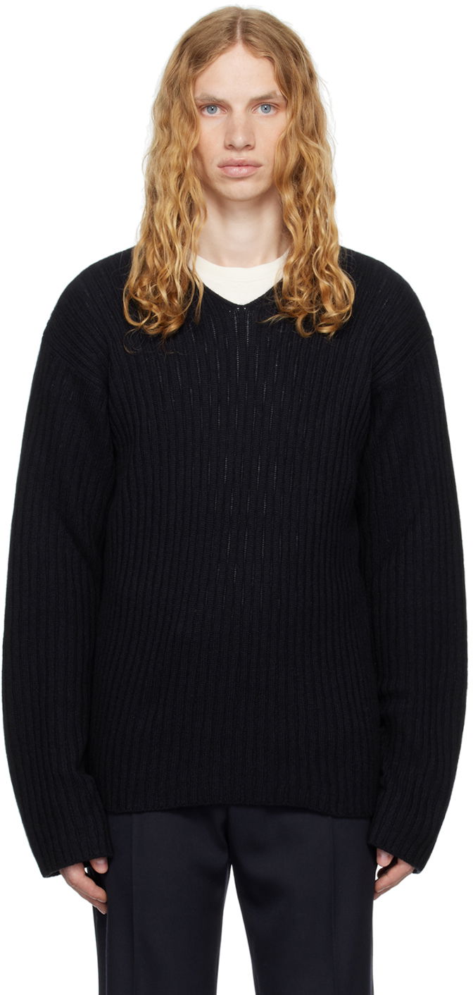 Sweater The Row The Row Gustave Ribbed V-Neck Sweater Svart | 713-Y556