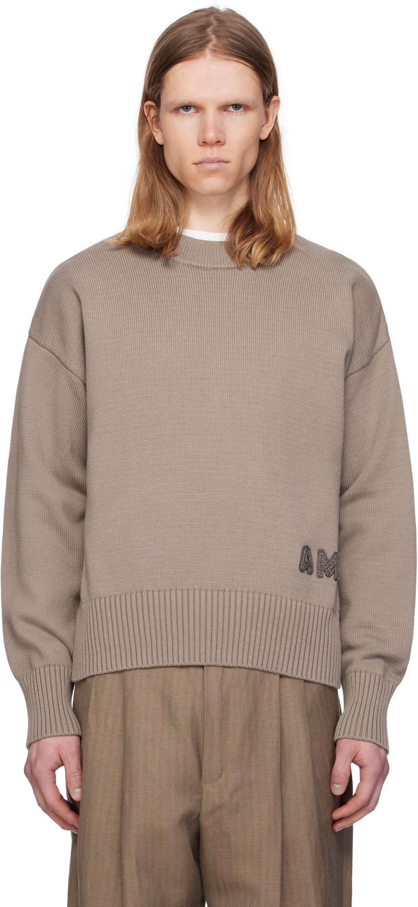 Sweater AMI AMI Paris Embroidered Crewneck Sweater Brun | HKS163.KN0063