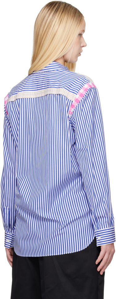 Skjorta Comme des Garçons Comme des Garçons Striped Gingham Trim Shirt Blå | FO-B020-S25, 2