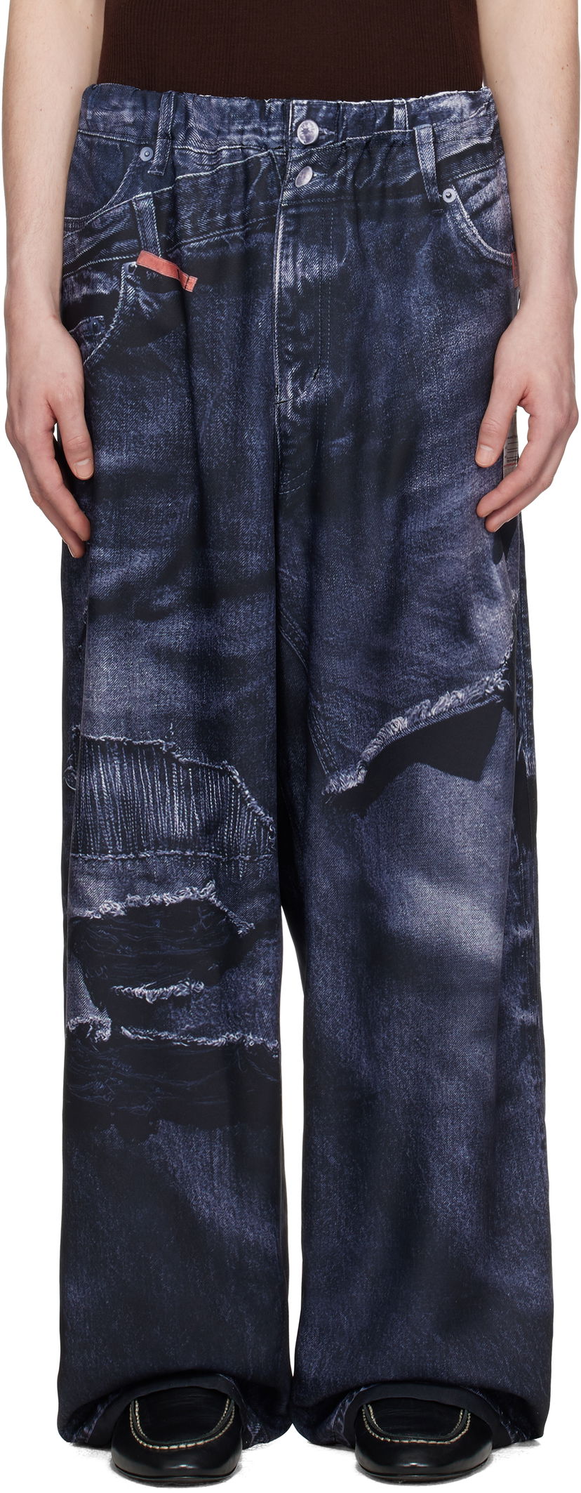 Jeans Maison MIHARA YASUHIRO Maison MIHARA YASUHIRO TALKING ABOUT THE ABSTRACTION Edition Trompe-l'oeil Wide Leg Trousers Blå | C14PT404
