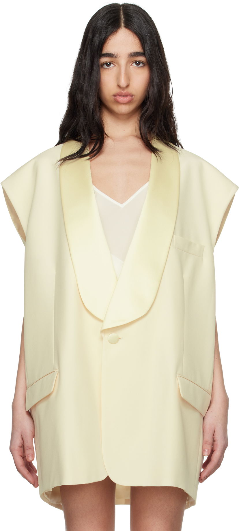Väst Maison Margiela MM6 Maison Margiela Satin Lapel Vest Gul | S62FB0069 M35436