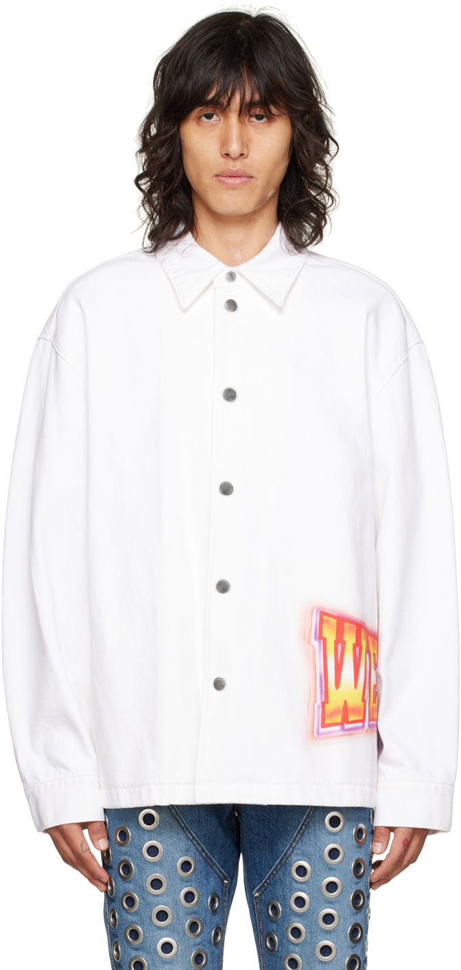 Jacka We11done We11done Printed Denim Jacket Vit | WD-DJ3-22-312-U-WH