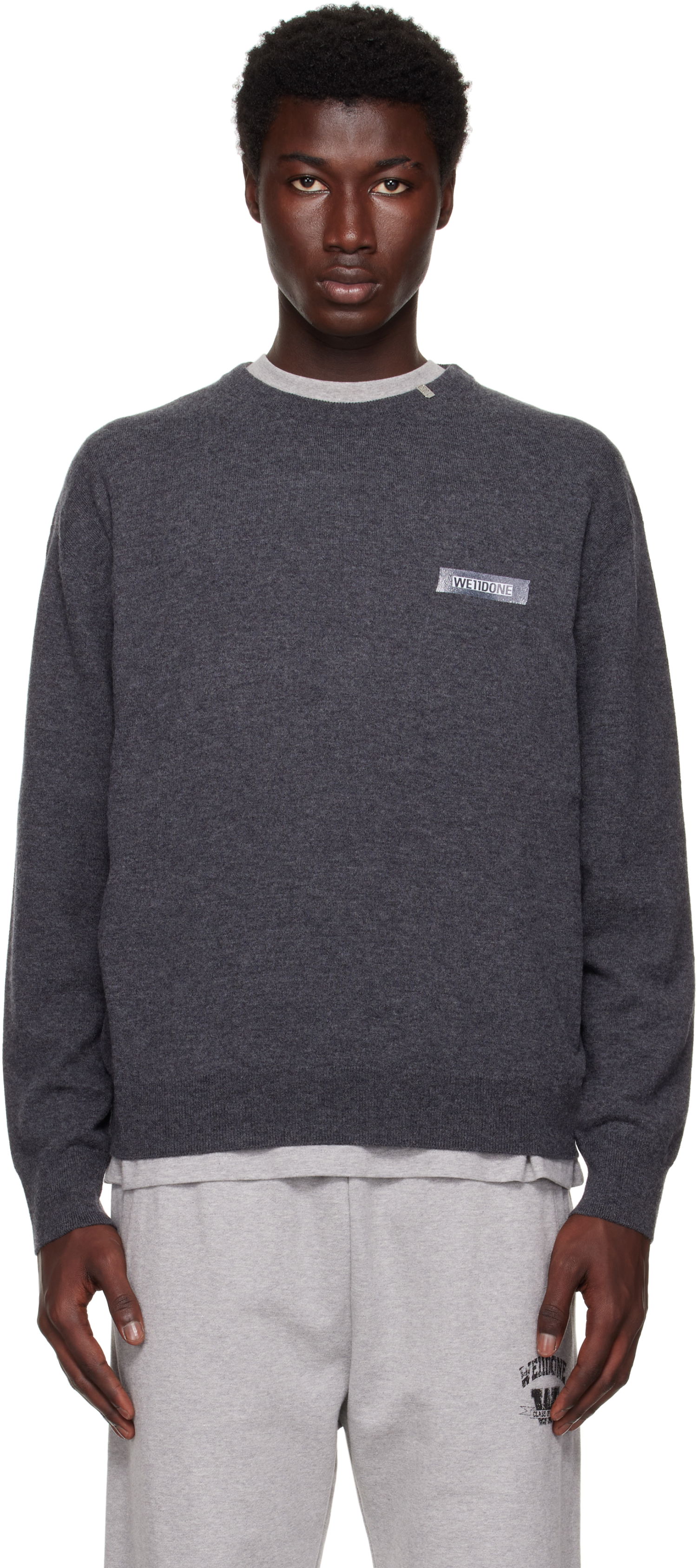 Sweater We11done We11done Knit Logo Pullover Sweater Grå | WD-KO2-25-651-U-GY, 0