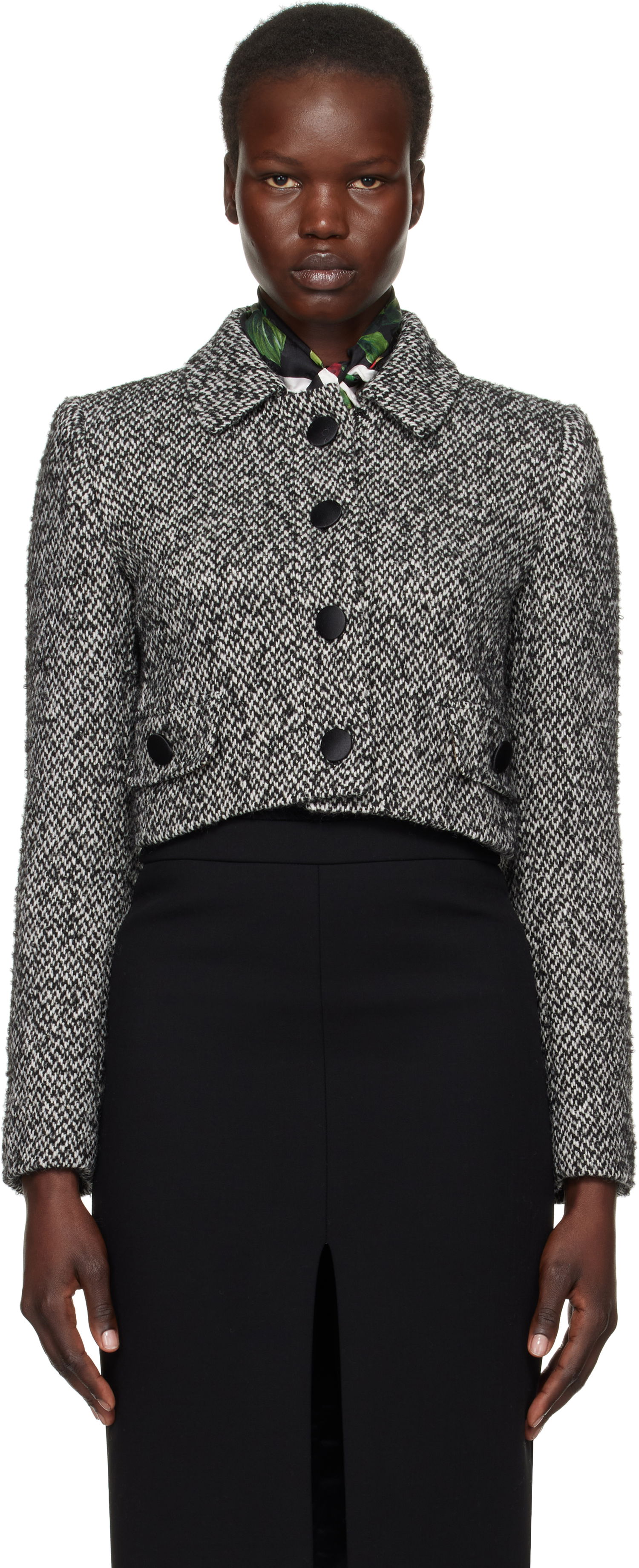 Rockar Dolce & Gabbana Dolce&Gabbana Short Micro-Tweed Jacket Svart | F26K6T GDCNC, 0
