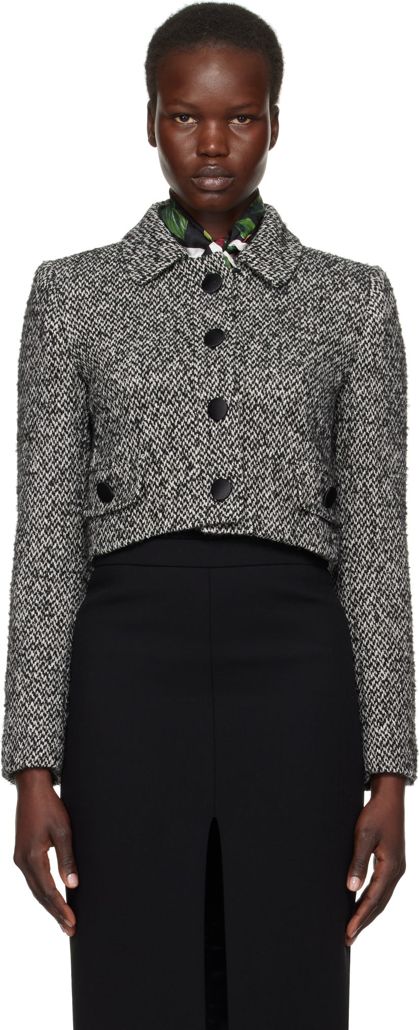 Rockar Dolce & Gabbana Dolce&Gabbana Short Micro-Tweed Jacket Svart | F26K6T GDCNC