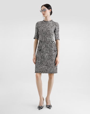 Klä Dolce & Gabbana Dolce & Gabbana Raschel Tweed Midi Dress with Short Sleeves Flerfärgad | F6TMFTFMMH7S8030, 1