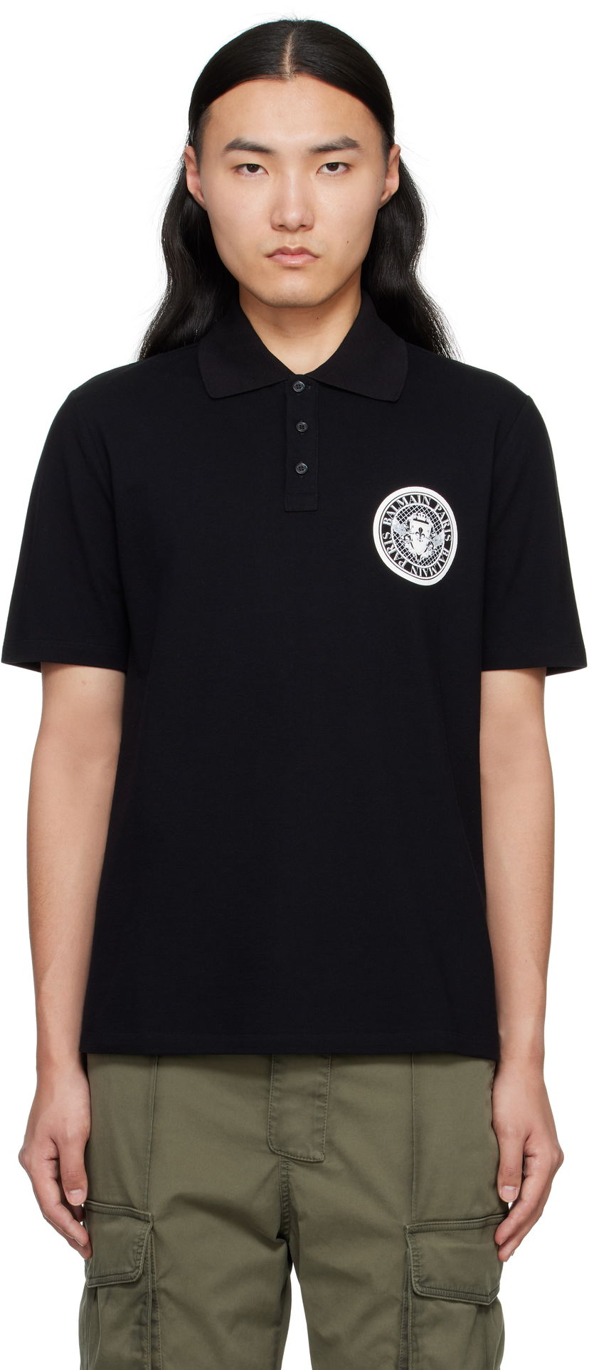 Polotröja Balmain Balmain Coin Print Polo Svart | EH1GC026BC94