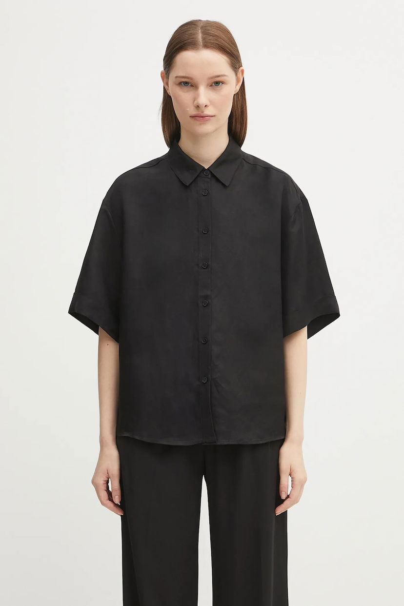 Skjorta Anine Bing Anine Bing Coco Relaxed Linen-Blend Shirt Svart | A.07.11130