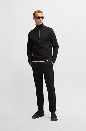 Sweater BOSS Zip-Neck Sweatshirt with Double B Monogram Svart | 50530978, 1