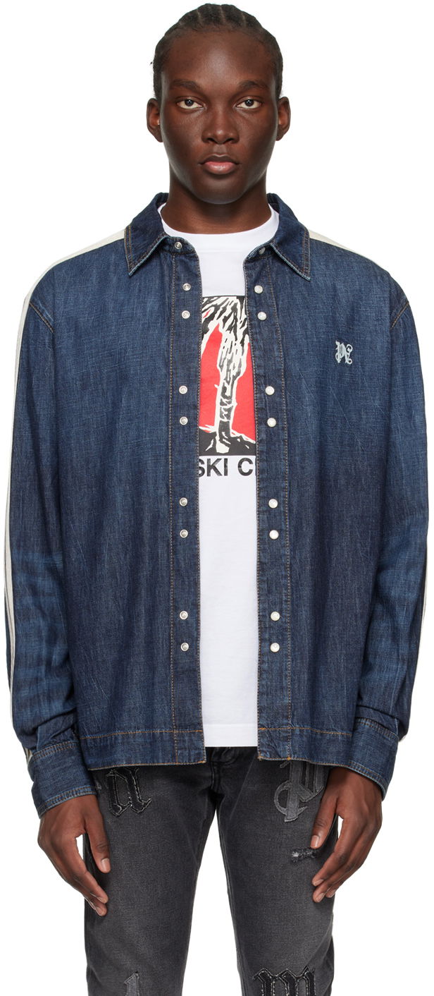 Jacka Palm Angels Monogram Track Denim Jacket Mörkblå | PMYE049R24DEN0014503