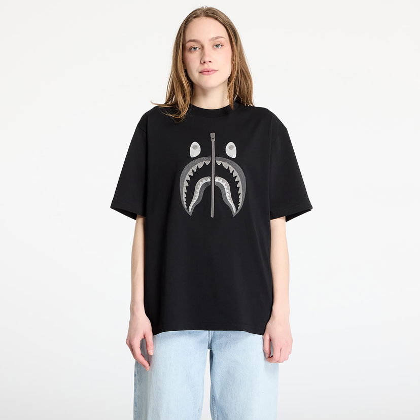 T-shirt BAPE A BATHING APE Chain Stitch Shark Relaxed Fit Tee Svart | 001CSL301343MBLK