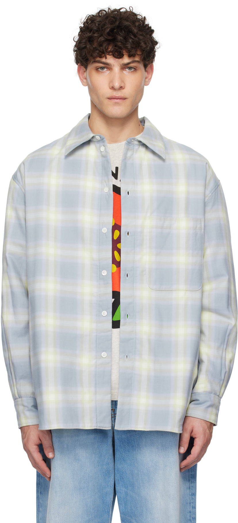Skjorta KENZO Shadow Check Overshirt Blå | FF58CH5259SB