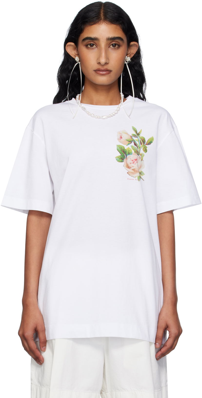 T-shirt Simone Rocha Simone Rocha Rose Bouquet Graphic T-Shirt Vit | 5195P53-W 0569