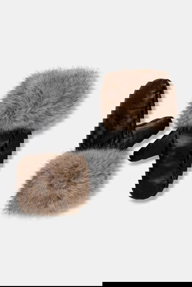 Handskar STAND STUDIO Jane Leather Mittens with Faux Fur Cuffs Svart | 66564.9398, 0
